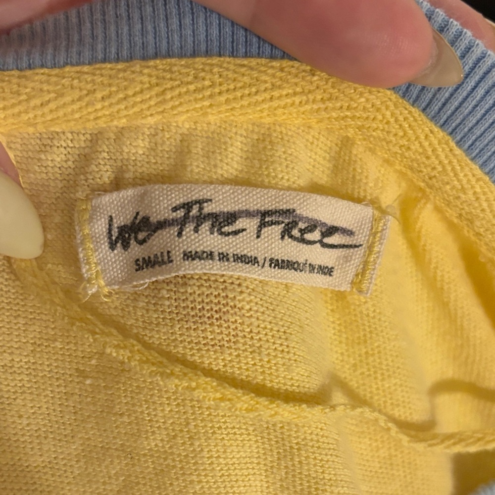 We The Free Yellow Cropped Long Sleeve Tee with Embroidered Sleeves - Picture 5 of 7